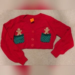 SHEIN Red Christmas Ginger Man Sweater with Green Pockets